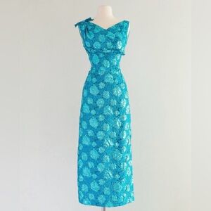 1960's Custom Sparkling Metallic Blue Evening Gown